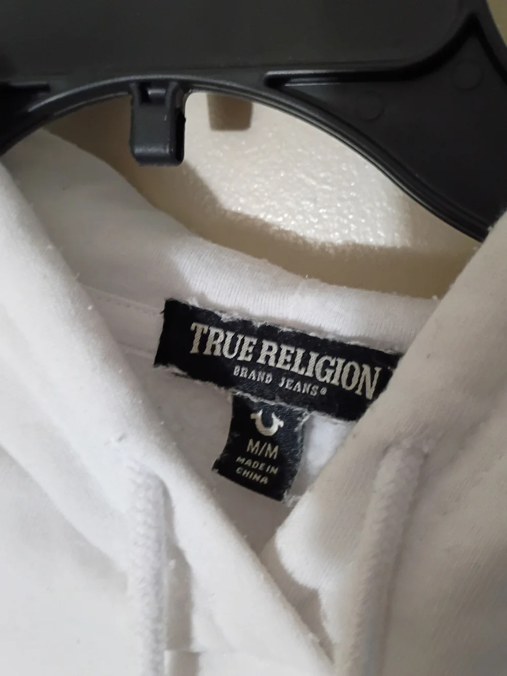 True Religion White Hoodie with Orange and Black Graphic Logo